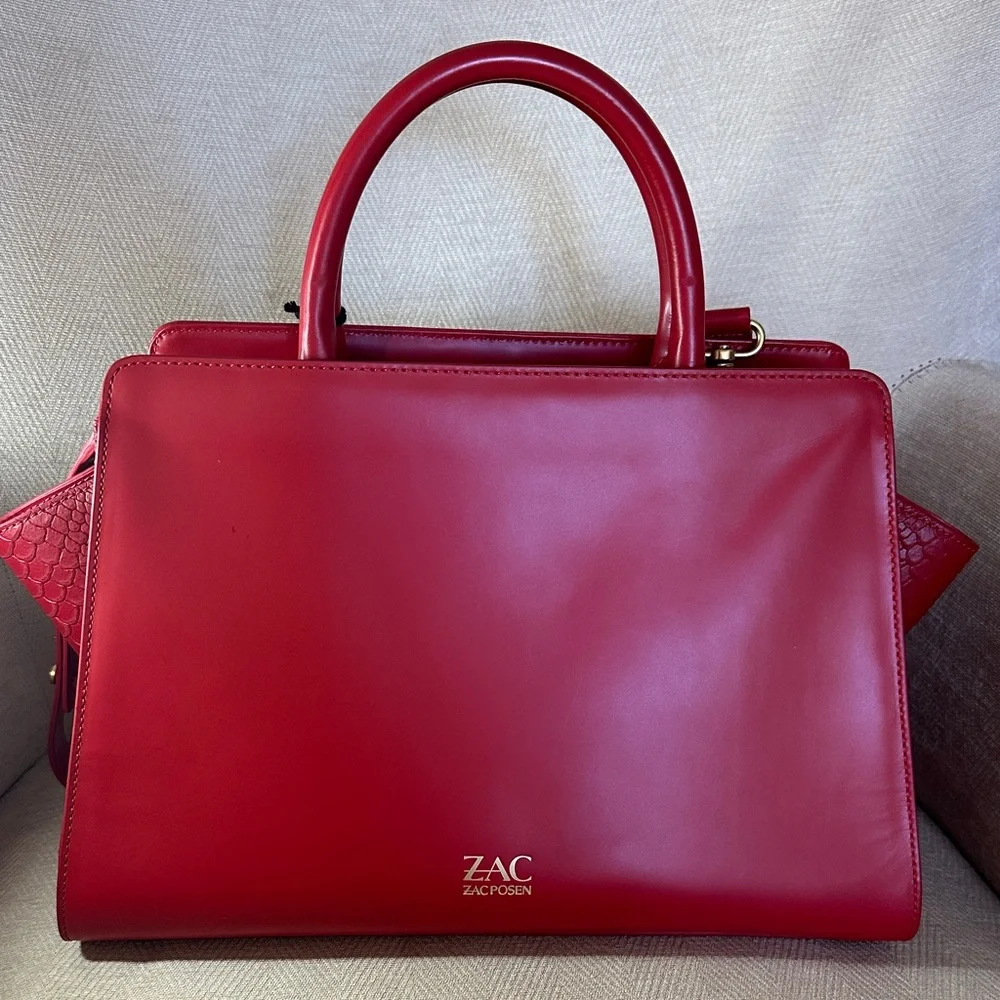 ZAC Zac Posen Vibrant Red Leather Satchel NWT